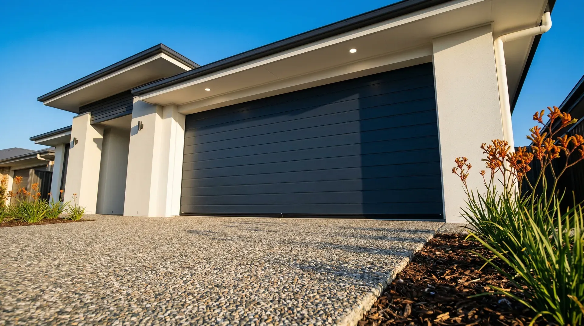 Modern Hunter Valley home with a double sectional garage door